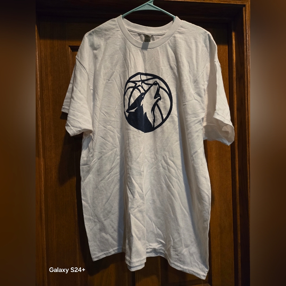 White T-Shirt with Blue Graphic